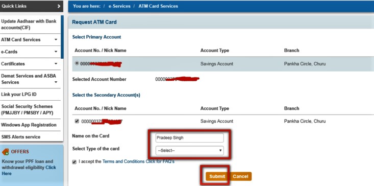 How to apply online at SBI ATM/ Debit cade?