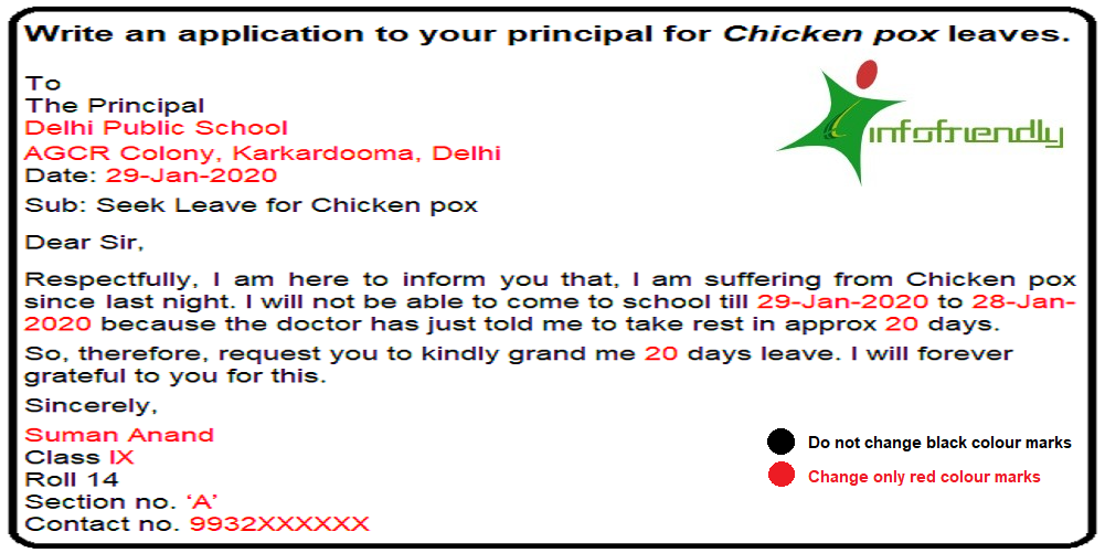 Write an application to your principal for Chicken pox leaves
