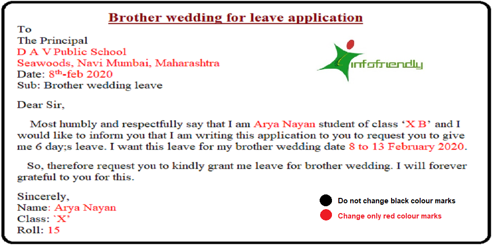 Write An Application To Your Principal For Brother Wedding Leave