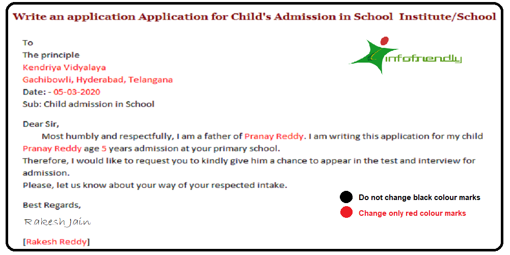 application letter for child's school admission