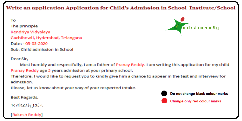 sample application letter for school admission for child from parents