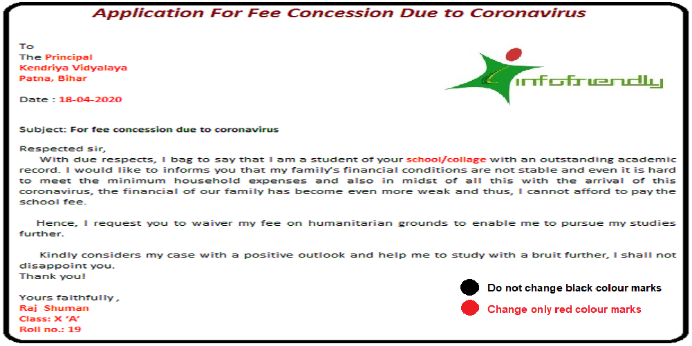 Application For Fee Concession Due to Coronavirus