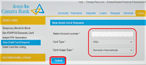 How to apply for new ATM - Debit Card online at Canara Bank
