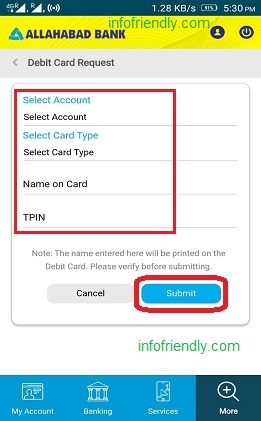 How to apply online ATM Debit card for Allahabad Bank
