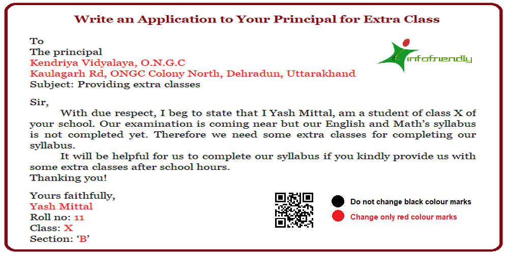 Write An Application To Your Principal For Extra Class