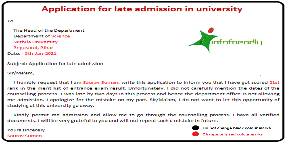 How to write an application for late admission to the university?