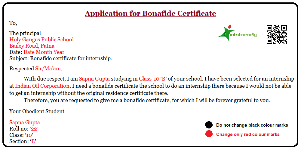 Application for Bonafide Certificate