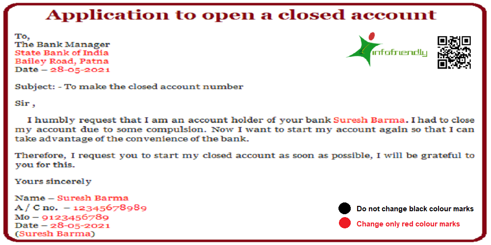 Application to open a closed account