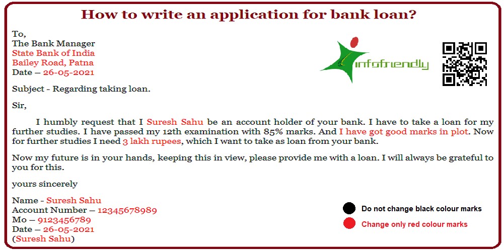 How to write an application in bank loan and information?