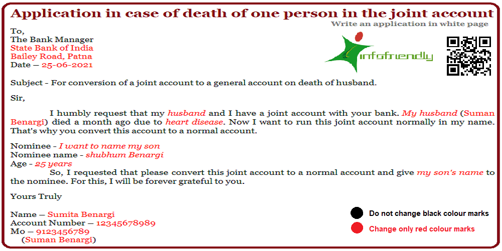 Application in case of death of one person in the joint account