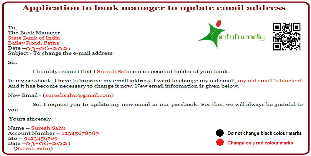 Application to bank manager to update email address