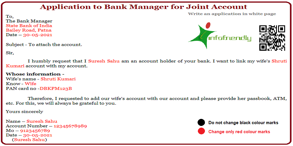 Application to the Bank Manager for Joint Account