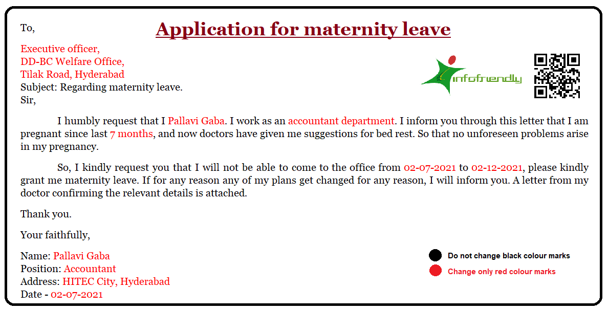Application for maternity leave