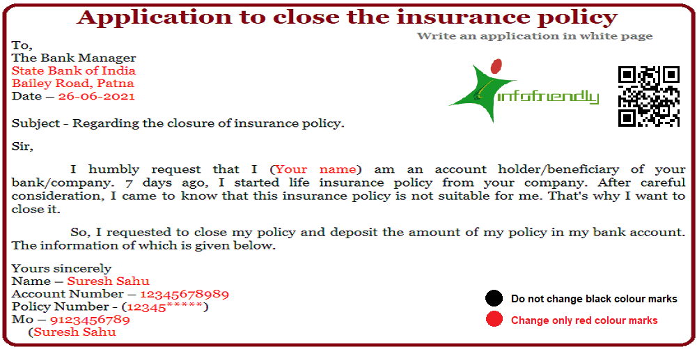 application to close the insurance policy