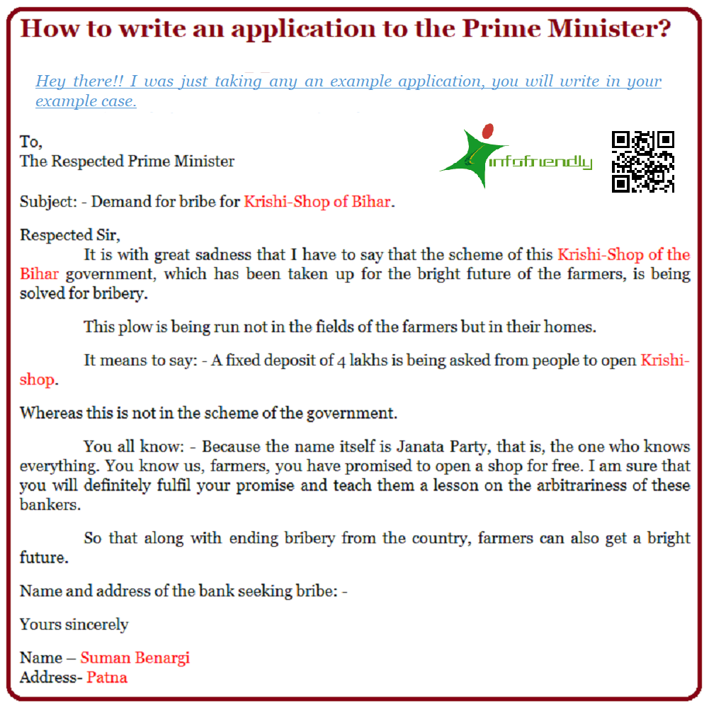 Application to the Prime Minister