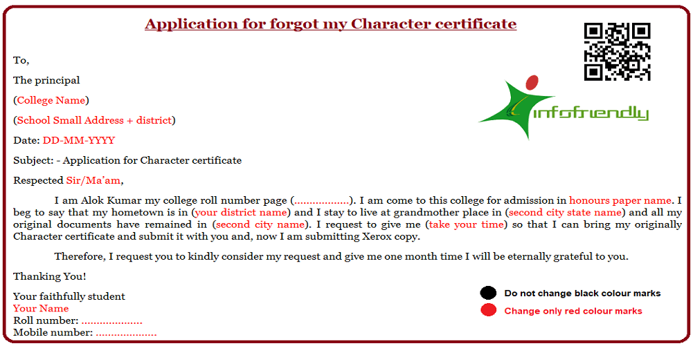 Application for forgot my Character certificate